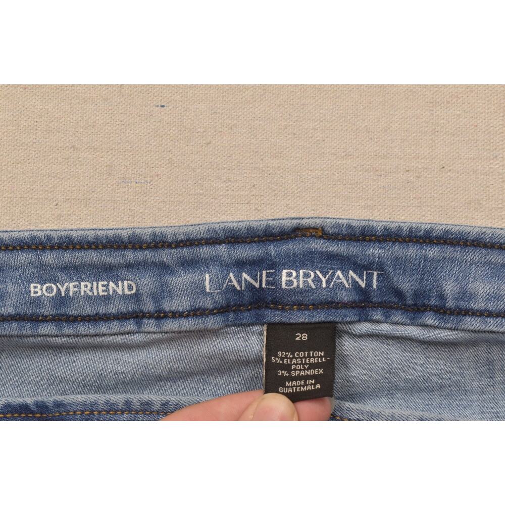 Lane Bryant Boyfriend Jeans Size 28 Distressed Patchwork Blue Denim Stretch - Picture 7 of 8